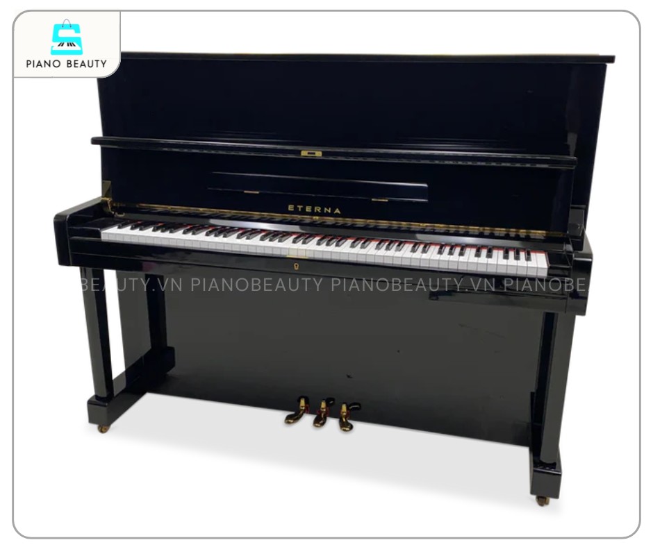 Đàn Piano Eterna 1 sở hữu kiểu dáng đứng quen thuộc, hòa quyện giữa nét đẹp cổ điển và sự hiện đại