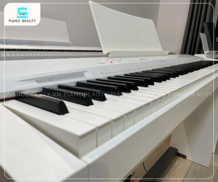 Các phím điano Điện Casio PX160 có độ nặng giảm dần từ các phím trầm đến các phím